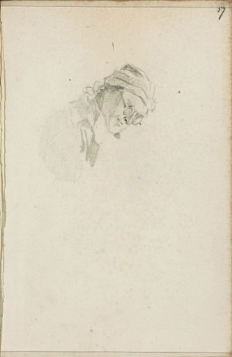 Head of a man with a cap and spectacles