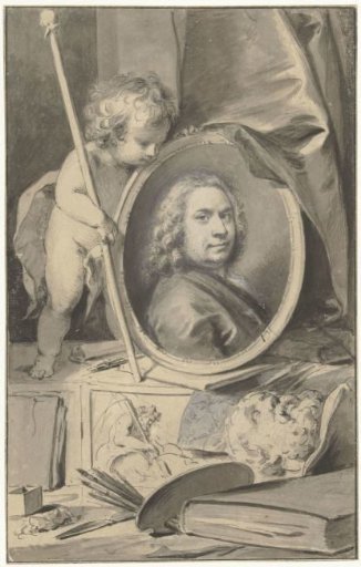 Self-Portrait in a Medallion Surrounded by Painter's Attributes