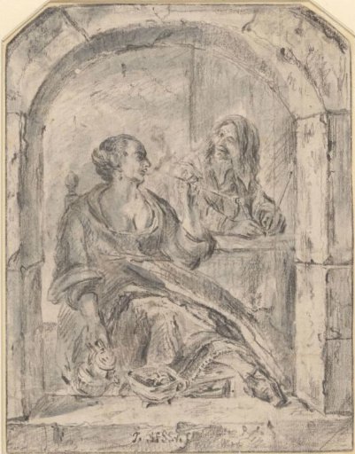 Pipe-Smoking Woman and a Man with Two Pipes