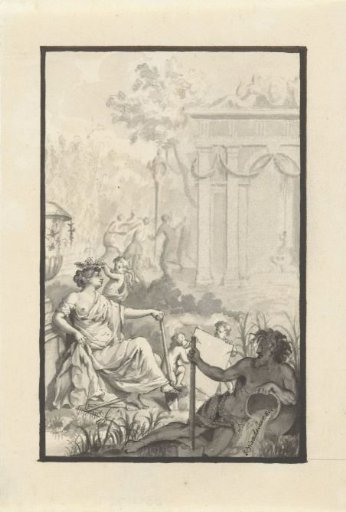 Design for a title page with a woman, a putto and a river god