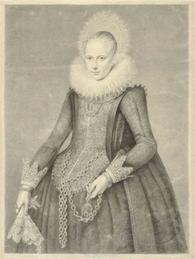 Portrait of a woman with gloves and necklace with holder for a bezoar stone (?)