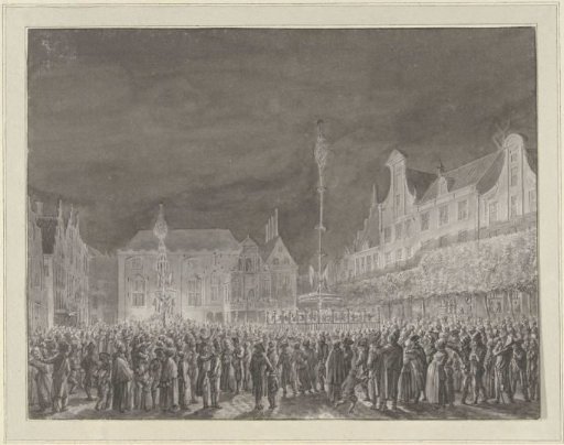 Celebration of the proclamation of the Alliance with France on the Grote Markt in Haarlem, 1795