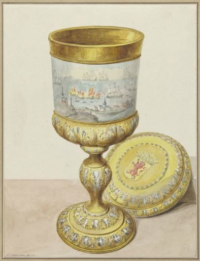 Golden cup with lid, presented to Cornelis de Witt on the occasion of the Raid on Chatham, 1667