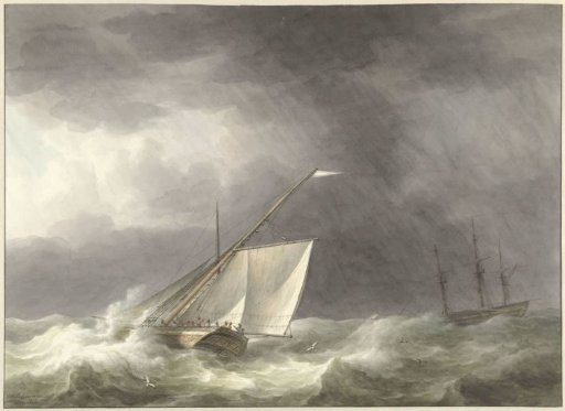 Two sailing ships on a stormy sea