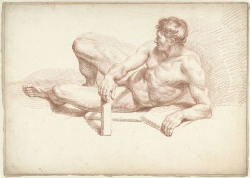 Male nude, lying, resting on the left arm