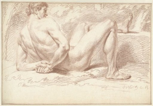 Male nude, lying, arms on the back