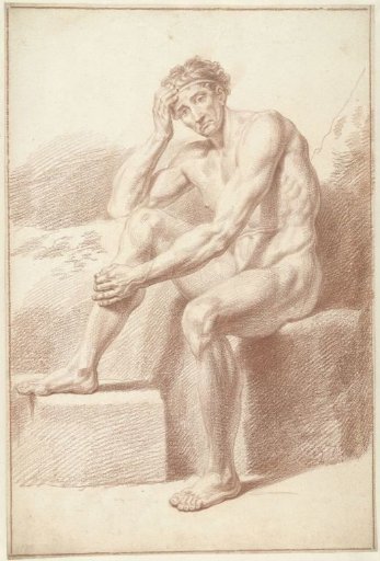 Male nude, sitting with knees drawn up