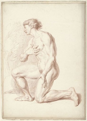 Male nude, kneeling, to the left