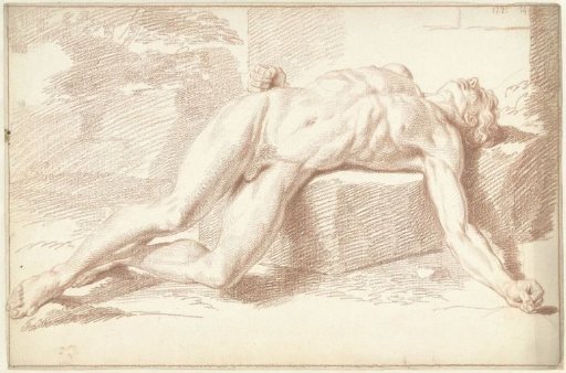 Male nude, lying on the back