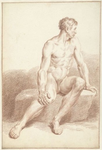 Male nude, sitting, turned to the right