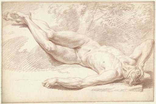 Male nude, lying on the back, to the right