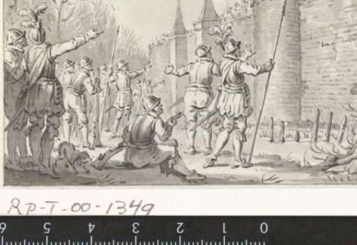 Citizens of Haarlem throw a barrel with eleven heads over the city wall during the siege in 1573