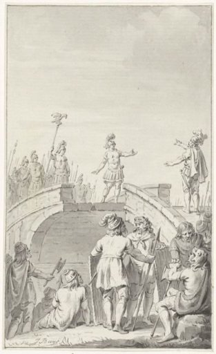 Peace negotiations between Claudius Civilis and Petilius Cerealis on the broken bridge, 70 AD