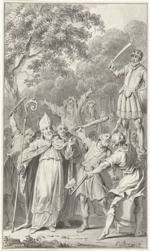At the command of Willibrord, the image of the Germanic god Wodan is smashed at Westkapelle, 695