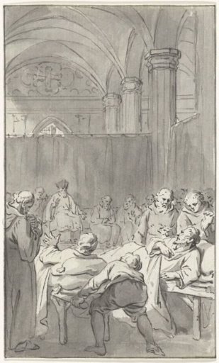 Gijsbrecht van Amstel and the Duke of Gelre are brought before the chapter for the election of a new bishop, 1227