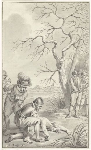 The discovery of the corpse of Charles the Bold in a marsh, frozen to the ice, 5 January 1477