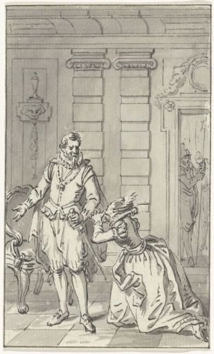 Sabine of Bavaria begs Alva to release her husband, the Count of Egmond, June 1568