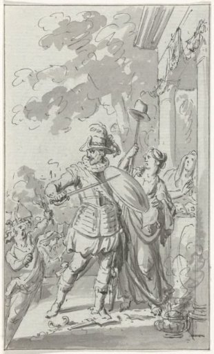 Allegory with the Prince of Orange (?) protecting Liberty and Faith against Fury
