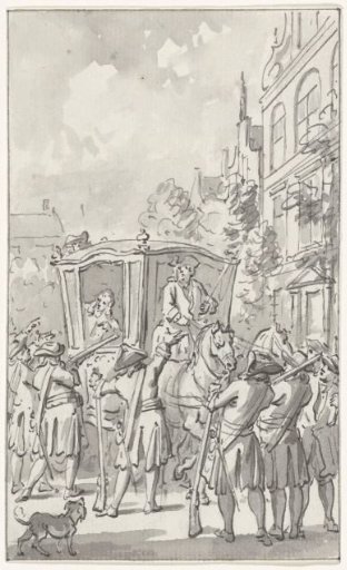 The carriage of Prince William III stopped by citizens at Aardrecht (Dordrecht?), 29 June 1672