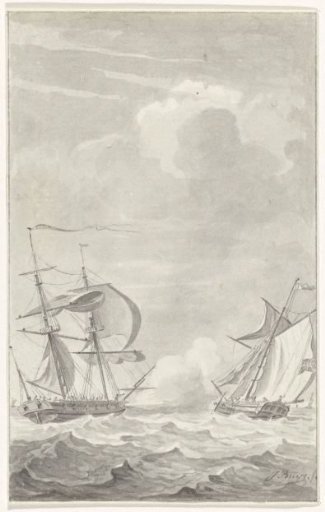 The American privateer captain Cunningham attacks an English ship in the Channel, 2 May 1777