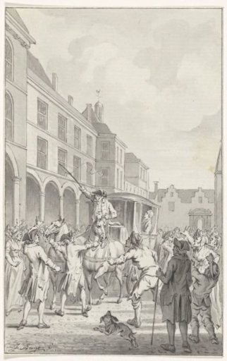 The stopping of the carriage of the gentlemen Gevaarts and De Gijzelaar, deputies from Dordrecht, at the Binnenhof in The Hague, 17 March 1786