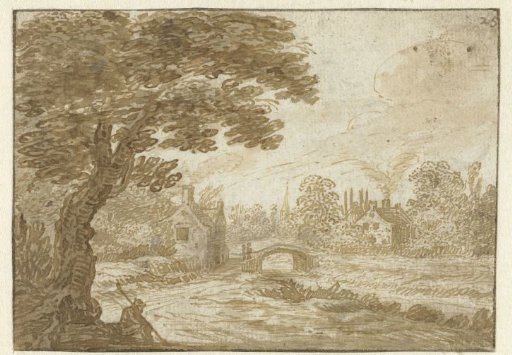 Landscape with houses and a small bridge