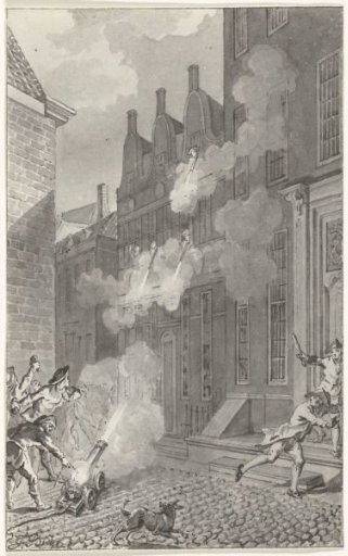 The shelling with cannons of the house Leeuwenburg of Dr. Lucas van Steveninck in Middelburg in the night of 30 June to 1 July 1787
