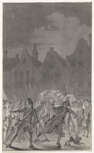 Prussian troops on the Neude in Utrecht upon leaving the city, 16 September 1787