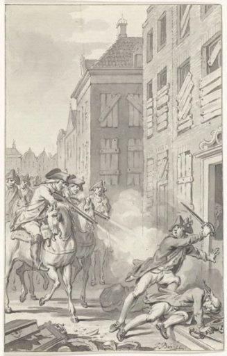 Two riotous soldiers in 's-Hertogenbosch shot dead by cavalry, November 1787