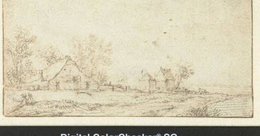 Landscape with huts along a road