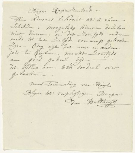 Letter from Jan Bulthuis in which he offers two sketches for choice, 1795