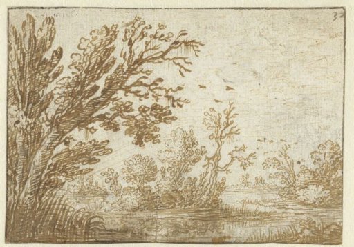Trees and shrubs along winding water