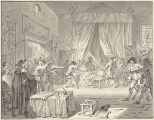 The brothers Johan and Cornelis de Witt attacked in their room above the Foregate of the Prison Gate in The Hague, 20 August 1672