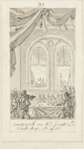Hugo de Groot pleads in the Amsterdam City Council for tolerance, 1616