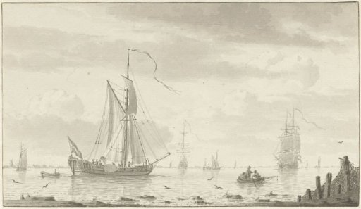 A yacht lying off the coast