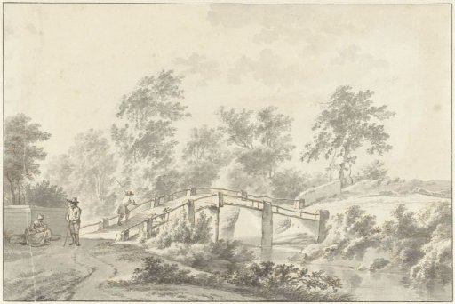 Landscape with figures by a bridge