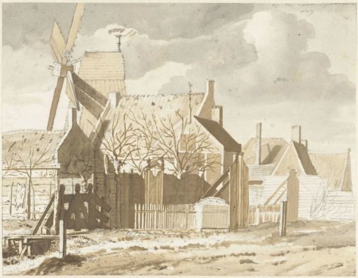 Village view with windmill