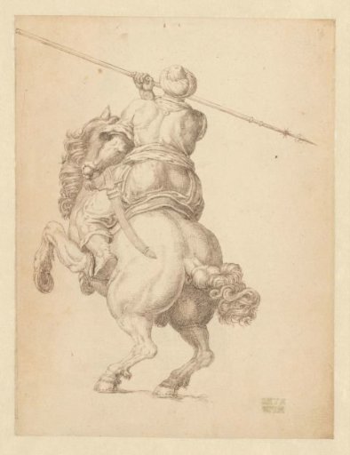 Rider with a spear, seen from behind