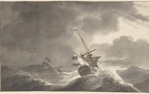 Two ships at sea in a storm