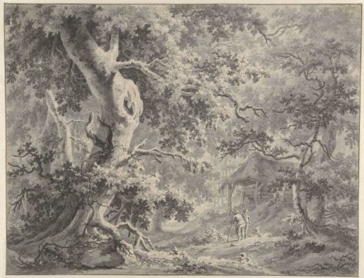 Forest View with Two Figures near a Hut