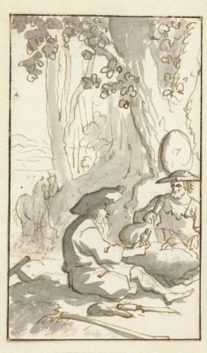 Don Quixote drinking wine with a hermit