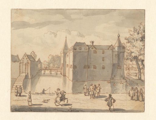 View of a castle with figures in the foreground