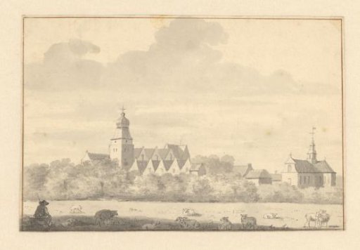View of a village behind trees