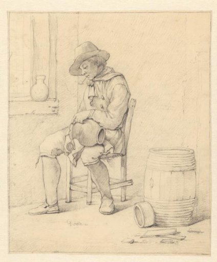 Seated boy pouring from a jug