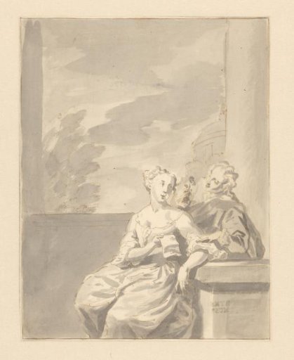 Woman with paper and man with flower