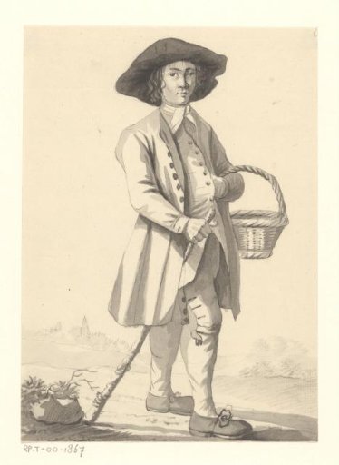 Standing man with staff and basket