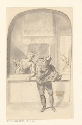 Delivery man at woman behind counter