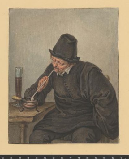 Seated man lighting his pipe
