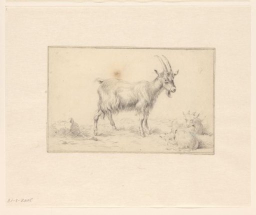 Standing goat with two kids