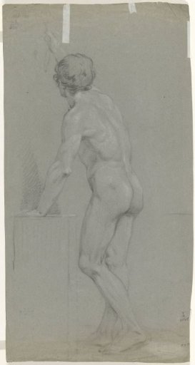 Standing male nude, seen from behind, facing left